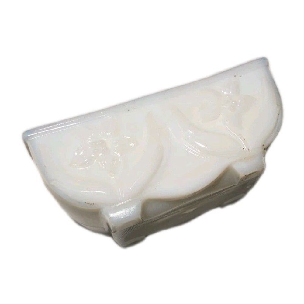 Vintage Akro Agate Slag Glass Planter Bowl Dish Vase Pot White